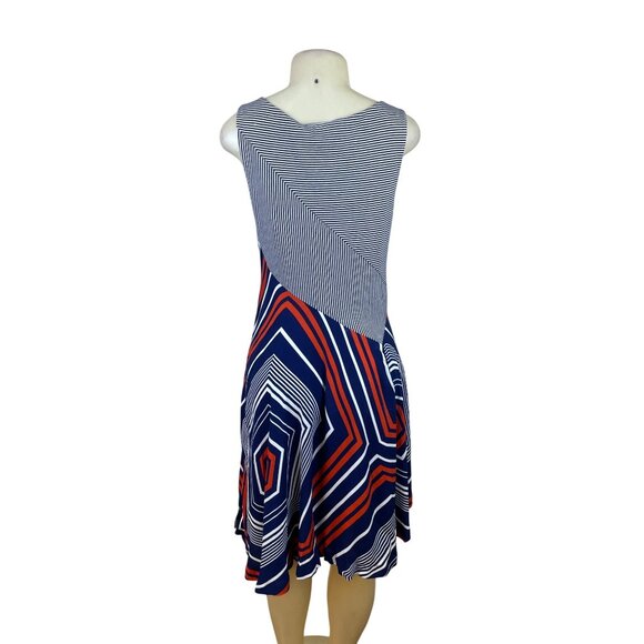 Maeve Women's Navy Sleeveless Assymetrical Dress With Geometric Patterns Sz M - Picture 3 of 7